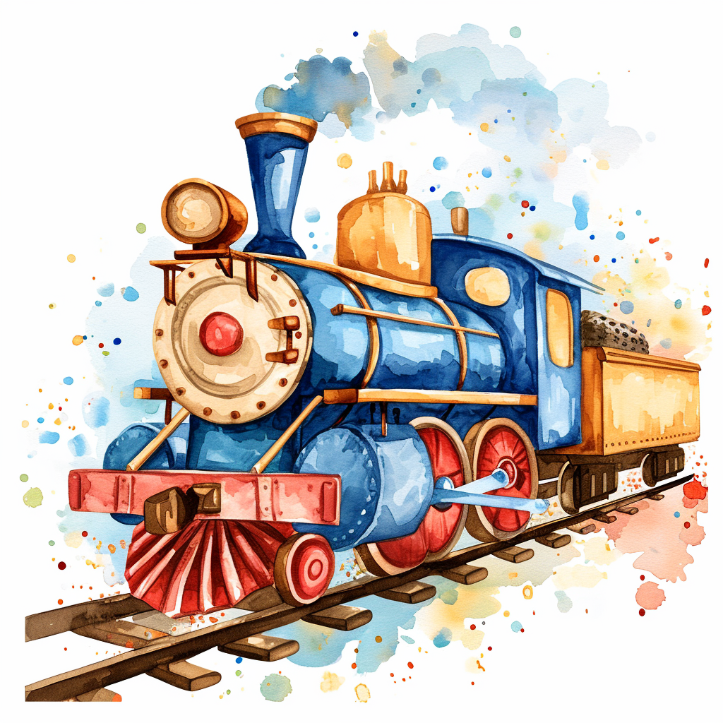 Vintage Watercolor Train Clipart with White Background