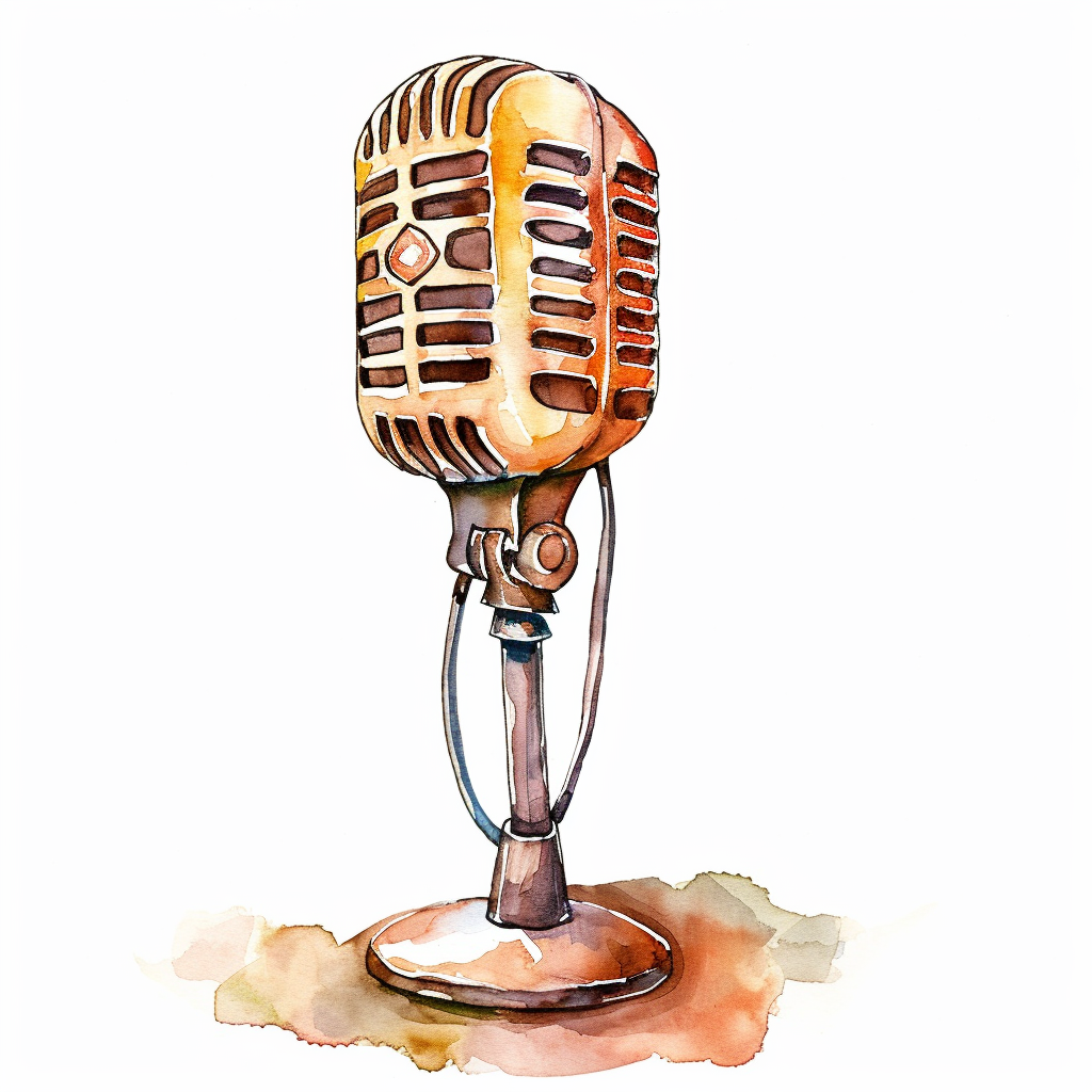 Vintage Retro Microphone Watercolor Clipart with White Background