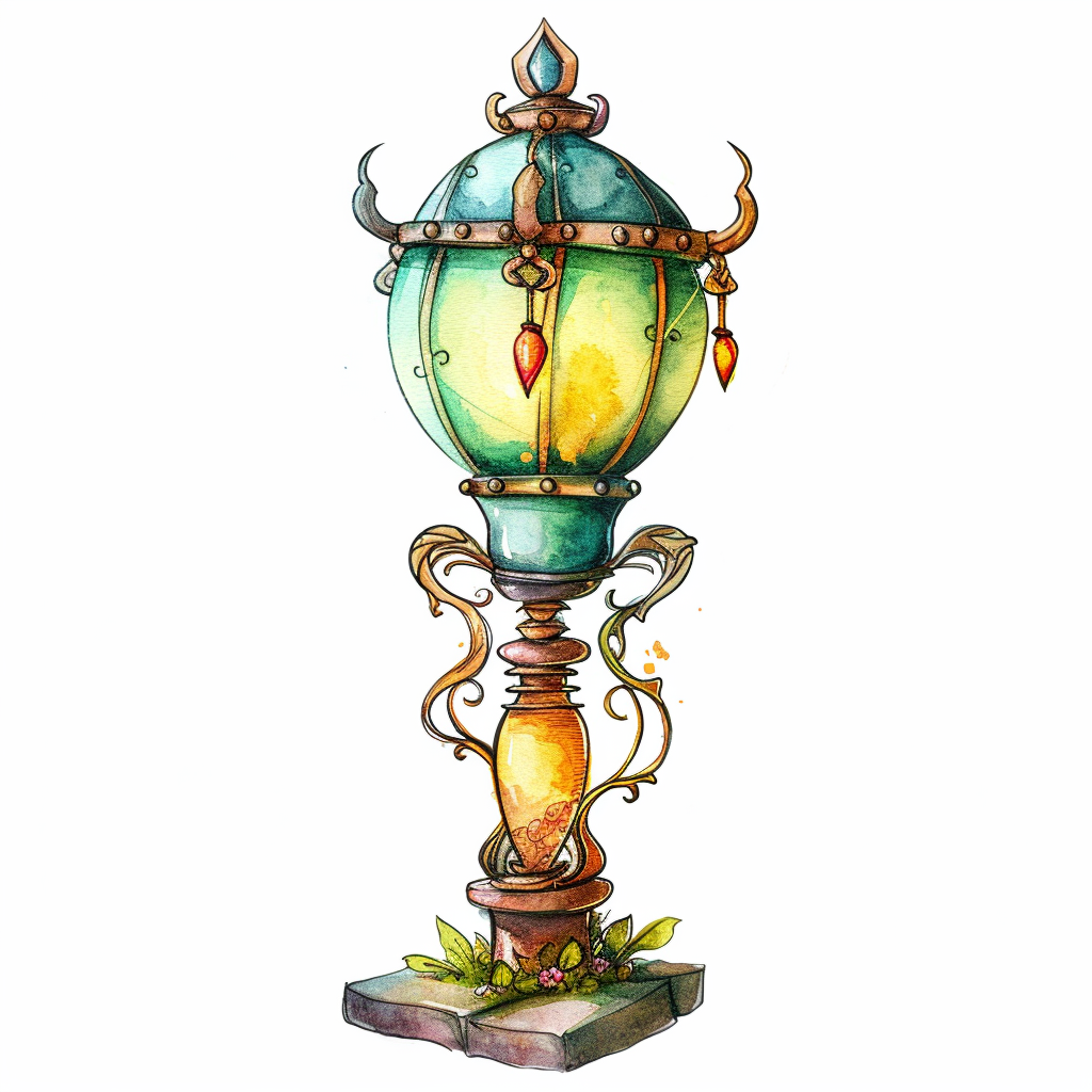 Vintage Watercolor Street Lamp Clipart with White Background