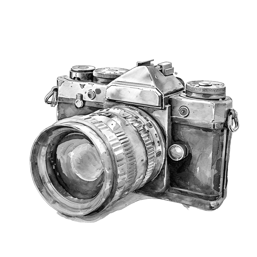 Black and White Pink Watercolor Vintage Camera Clipart