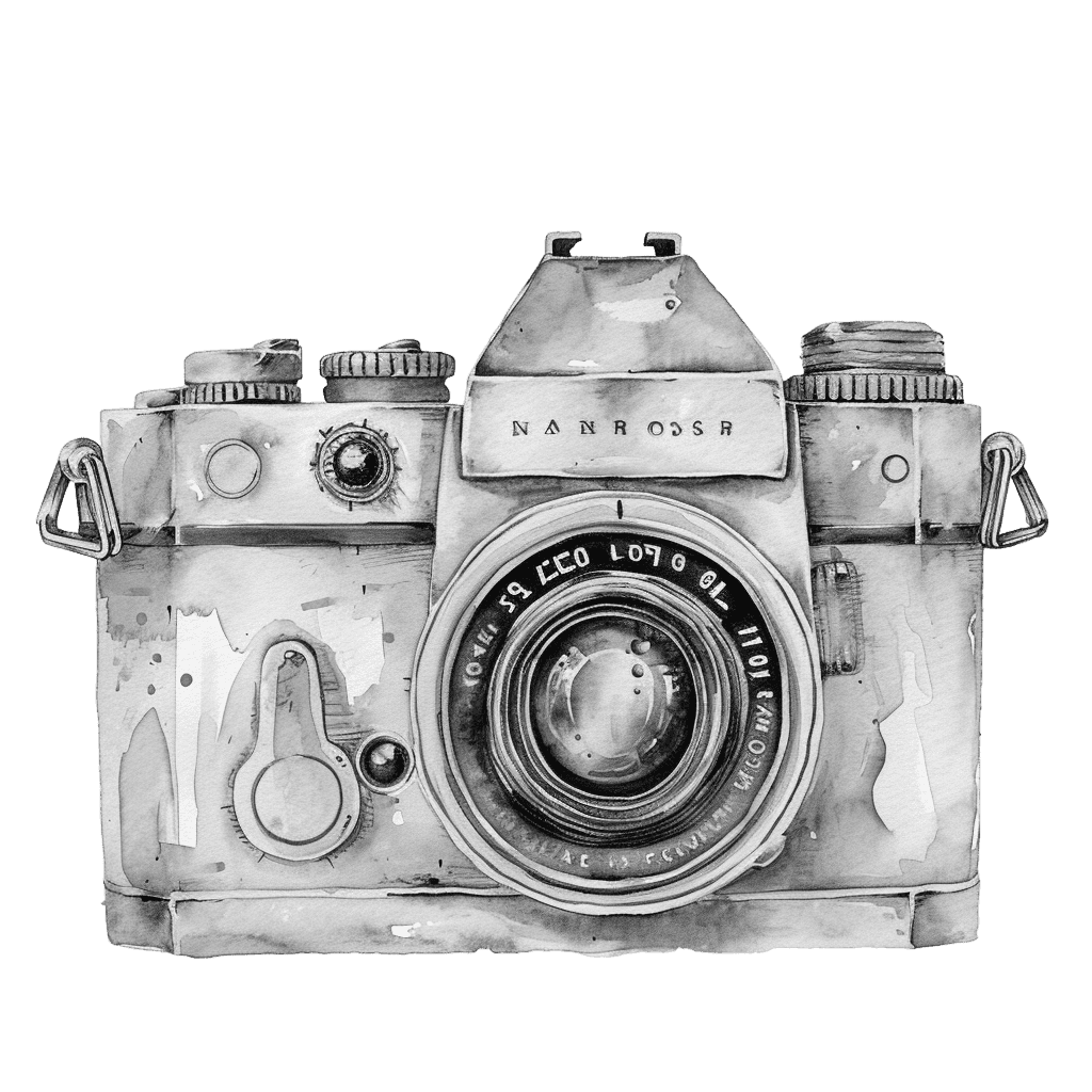 Black and White Vintage Watercolor Camera Clipart