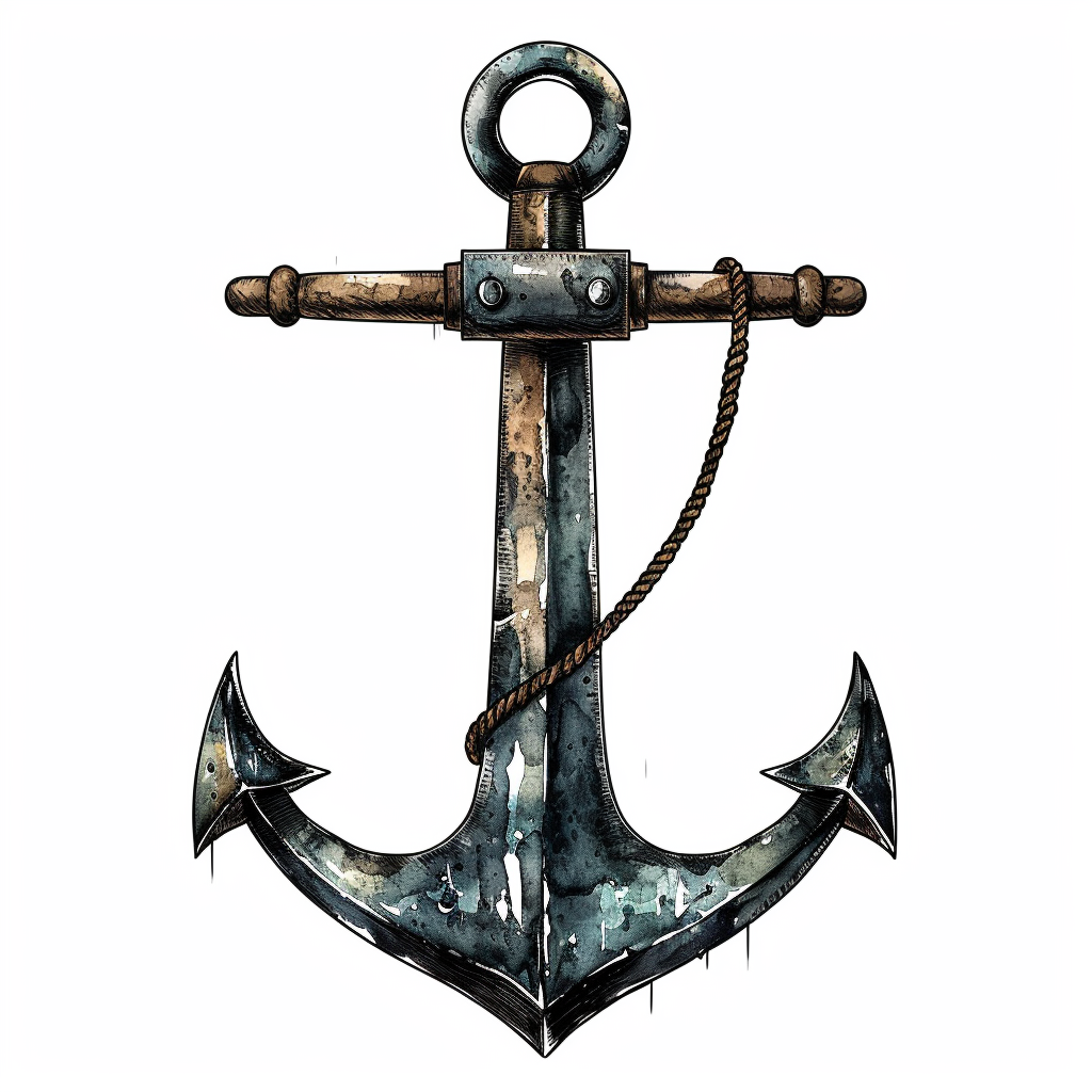 Vintage Watercolor Nautical Anchor Clipart with White Background
