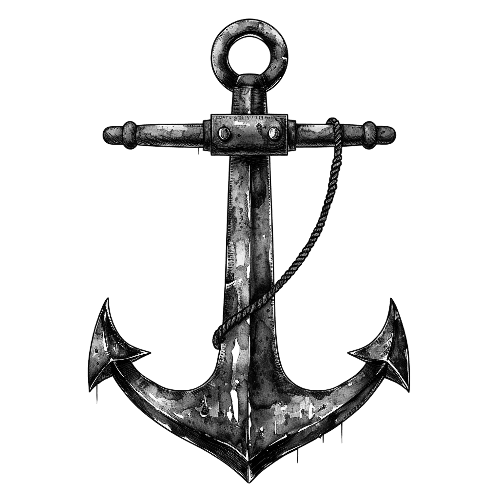 Black and White Vintage Watercolor Nautical Anchor Clipart