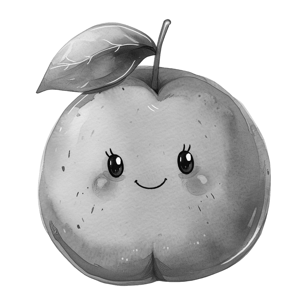 Black and White Cute Smiling Apple Clipart
