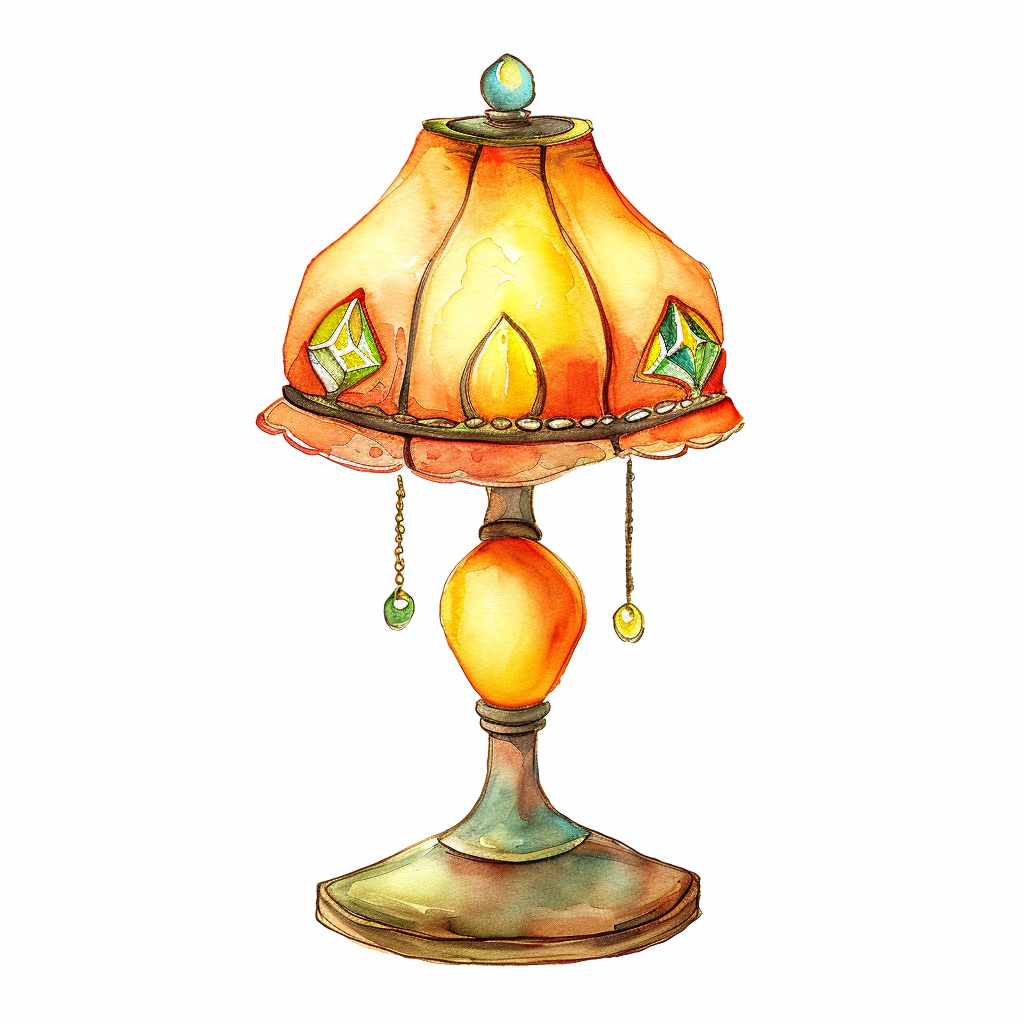 Vintage Watercolor Lamp Clipart with White Background