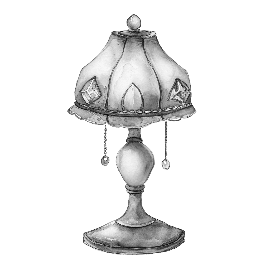 Black and White Vintage Watercolor Lamp Clipart