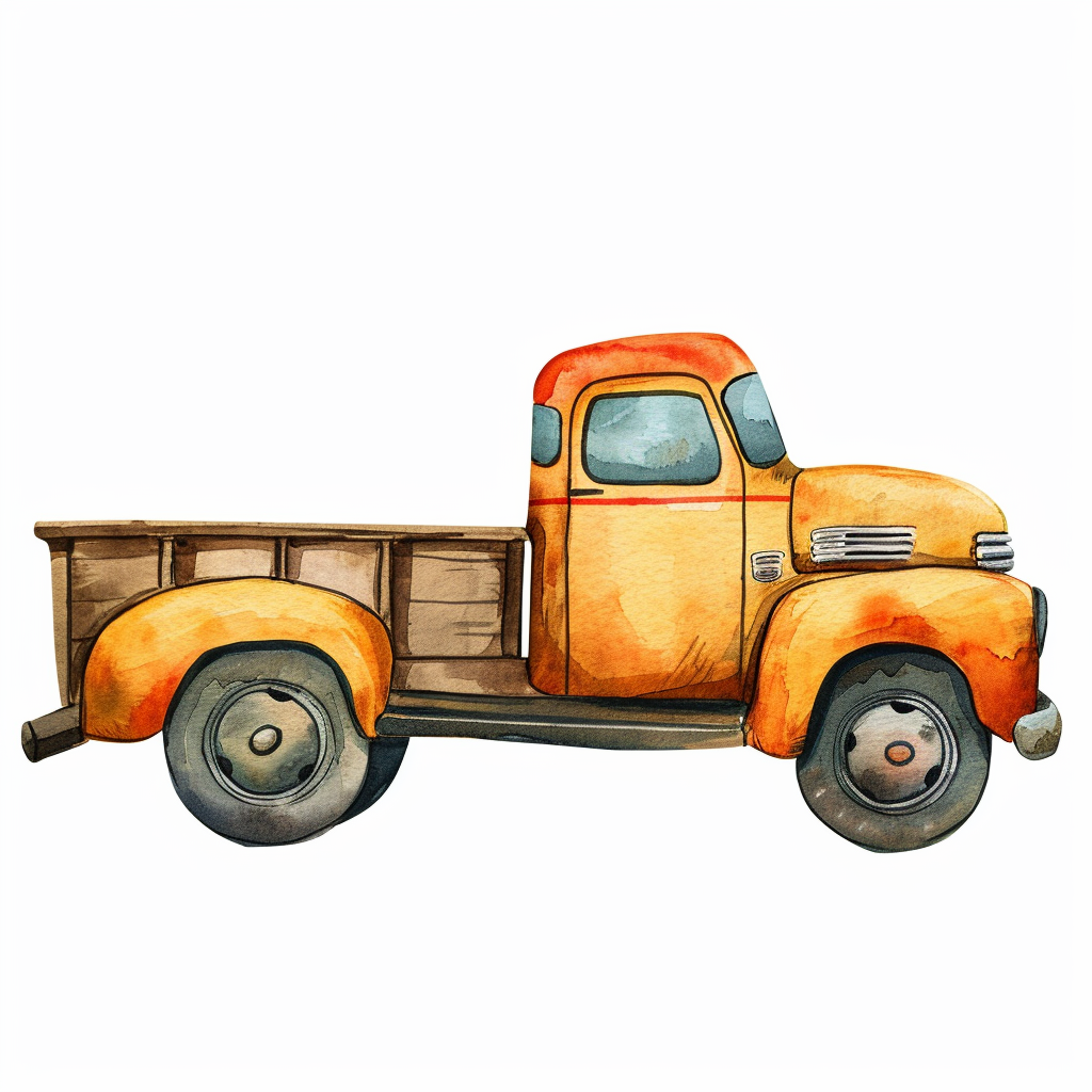 Vintage Watercolor Truck Clipart with White Background