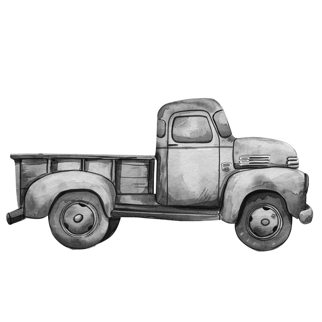 Black and White Vintage Watercolor Truck Clipart
