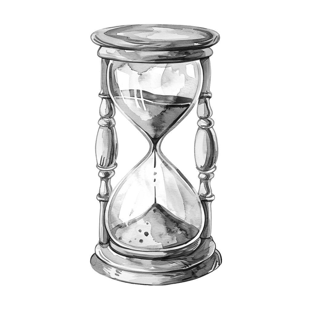 Black and White Vintage Watercolor Hourglass Clipart