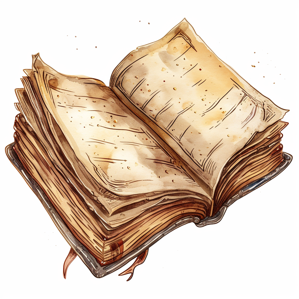 Vintage Watercolor Open Book Clipart with White Background