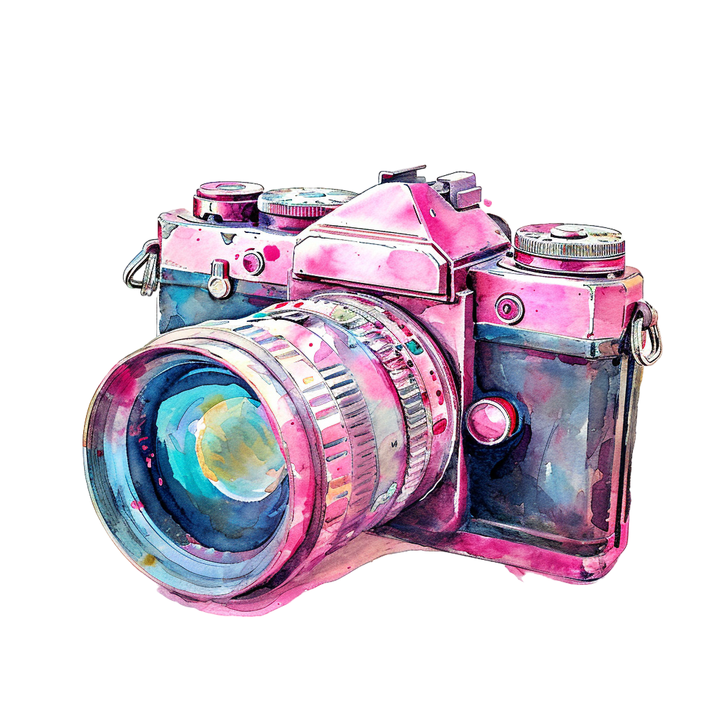 Pink Watercolor Vintage Camera Clipart
