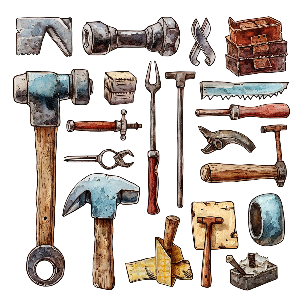 Vintage Hand Tools Watercolor Clipart