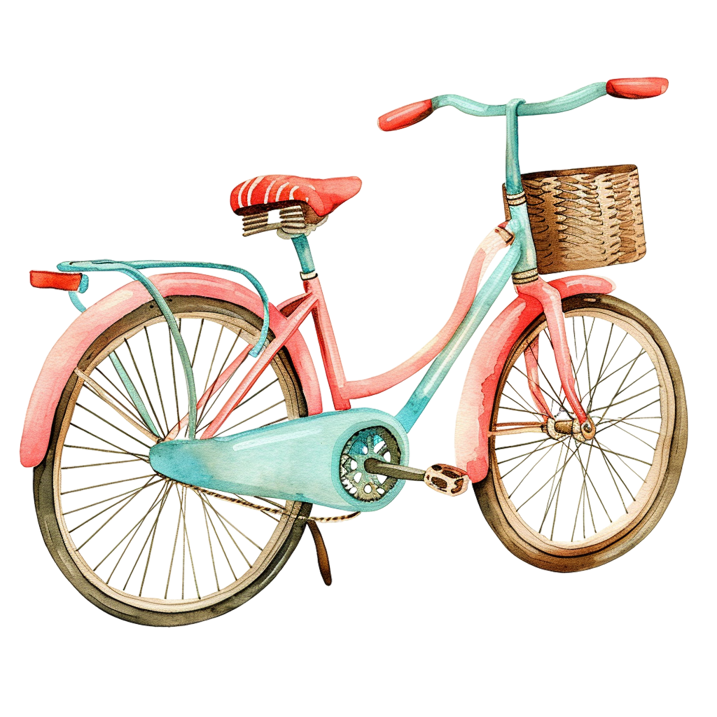 Vintage Pink Watercolor Bicycle Clipart