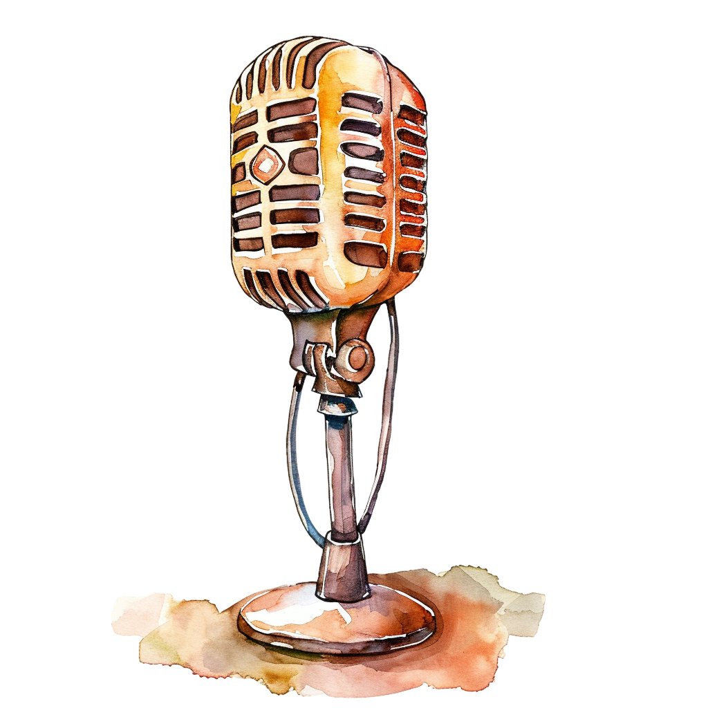 Vintage Retro Microphone Watercolor Clipart