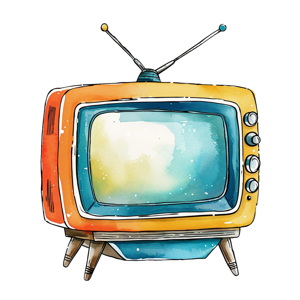 Vintage Retro Television Watercolor Clipart
