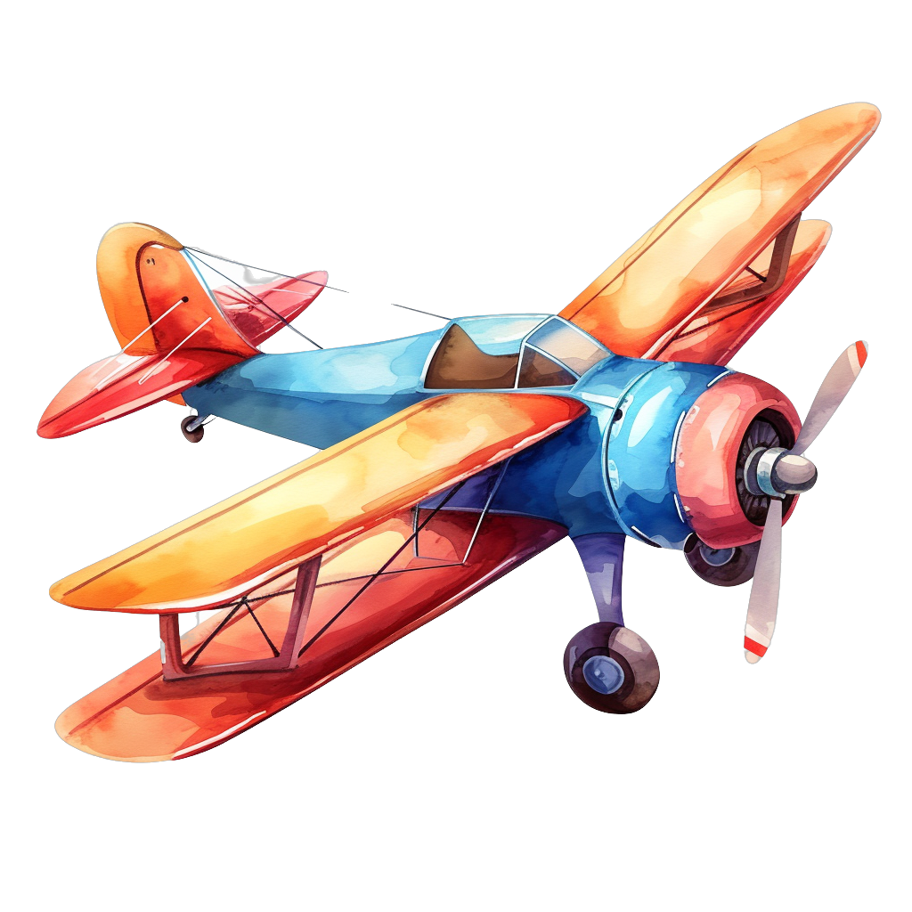 Vintage Watercolor Airplane Clipart