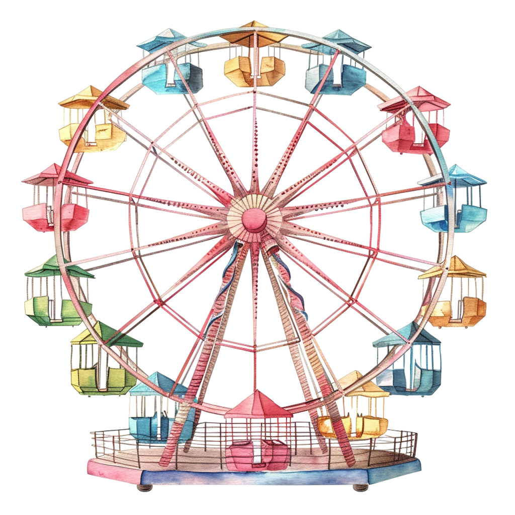 Vintage Watercolor Ferris Wheel Clipart