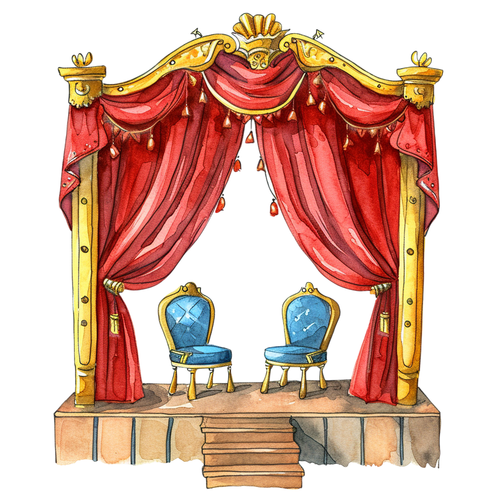 Watercolor Stage With Curtains Clipart