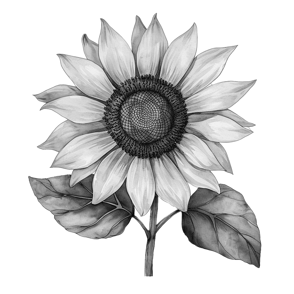 Black and White Transparent Background Sunflower Clipart