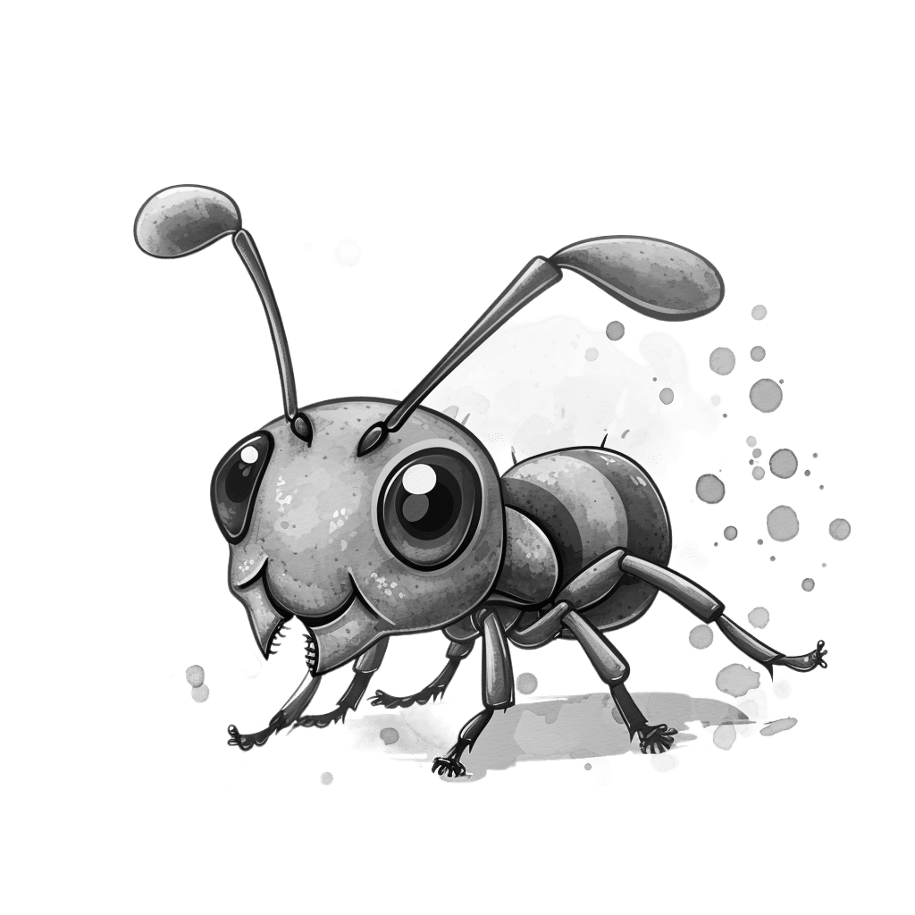 Black and White cute cartoon ant