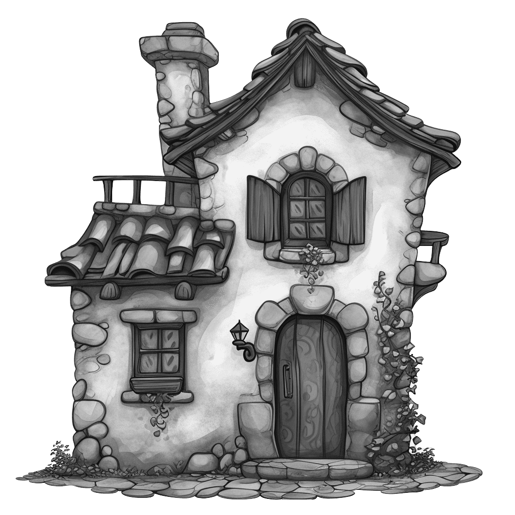 Black and White Small Stone Cottage